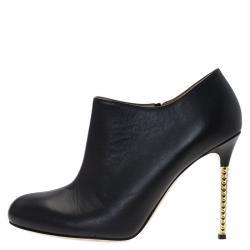 Pre Owned Valentino Black Leather Rockstud Heel Ankle Boots Size 37.5