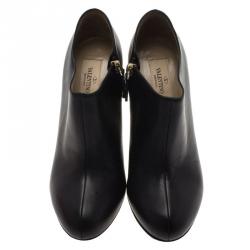 Pre Owned Valentino Black Leather Rockstud Heel Ankle Boots Size 37.5