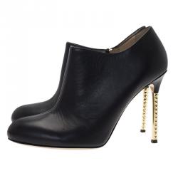 Pre Owned Valentino Black Leather Rockstud Heel Ankle Boots Size 37.5