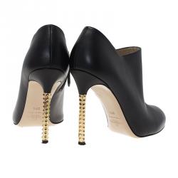 Pre Owned Valentino Black Leather Rockstud Heel Ankle Boots Size 37.5