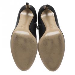 Pre Owned Valentino Black Leather Rockstud Heel Ankle Boots Size 37.5