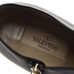 Pre Owned Valentino Black Leather Rockstud Heel Ankle Boots Size 37.5