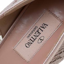 Pre Owned Valentino Beige Floral Lace Couture Bow Peep Toe Platform Pumps Size 40