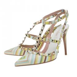 Pre Owned Valentino Native Couture 1975 Print Leather Rockstud Sandals Size 39.5