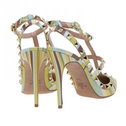 Pre Owned Valentino Native Couture 1975 Print Leather Rockstud Sandals Size 39.5