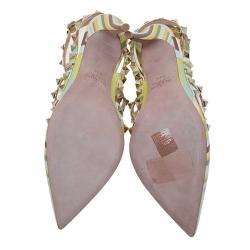 Pre Owned Valentino Native Couture 1975 Print Leather Rockstud Sandals Size 39.5