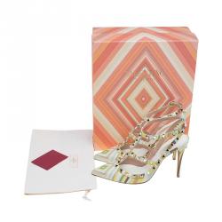 Pre Owned Valentino Native Couture 1975 Print Leather Rockstud Sandals Size 39.5