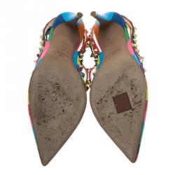 Pre Owned Valentino Multicolor Striped Limited Edition Rockstud Sandals Size 38.5