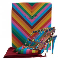 Pre Owned Valentino Multicolor Striped Limited Edition Rockstud Sandals Size 38.5