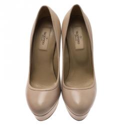 Valentino Beige Leather Platform Pumps Size 37