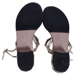 Pre Owned Valentino Gold Metallic Leather Rockstud Flat Sandals Size 37