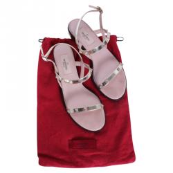 Pre Owned Valentino Gold Metallic Leather Rockstud Flat Sandals Size 37