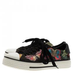 Pre Owned Valentino Multicolor Camubutterfly Embroidered Sneakers Size 36