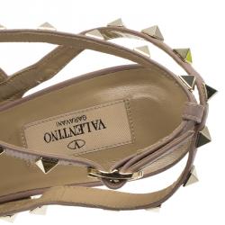 Pre Owned Valentino Neon Yellow and Beige Leather Rockstud Sandals Size 39