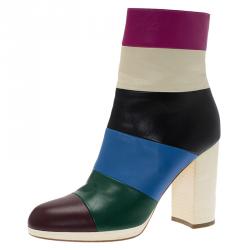 Pre Owned Valentino Multicolor Striped Leather Ankle Boots Size 38.5