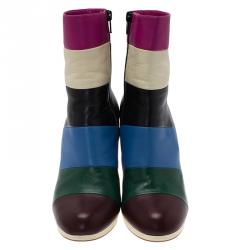 Pre Owned Valentino Multicolor Striped Leather Ankle Boots Size 38.5