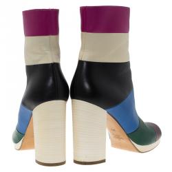 Pre Owned Valentino Multicolor Striped Leather Ankle Boots Size 38.5