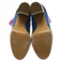 Pre Owned Valentino Multicolor Striped Leather Ankle Boots Size 38.5