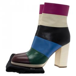 Pre Owned Valentino Multicolor Striped Leather Ankle Boots Size 38.5