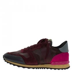 Pre Owned Valentino Tricolor Leather and Suede Camouflage Sneakers Size 39