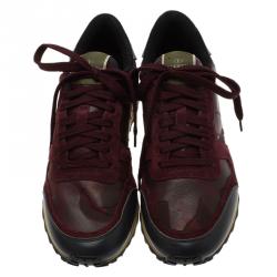 Pre Owned Valentino Tricolor Leather and Suede Camouflage Sneakers Size 39
