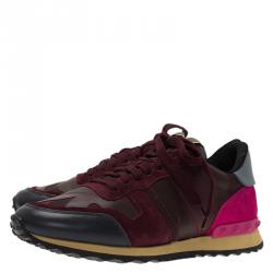 Pre Owned Valentino Tricolor Leather and Suede Camouflage Sneakers Size 39