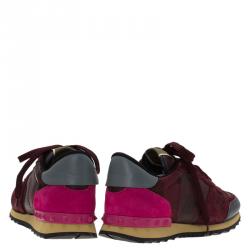 Pre Owned Valentino Tricolor Leather and Suede Camouflage Sneakers Size 39