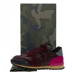 Pre Owned Valentino Tricolor Leather and Suede Camouflage Sneakers Size 39