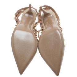 Pre Owned Valentino Cream and Beige Leather Rockstud Sandals Size 39.5