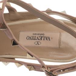 Pre Owned Valentino Cream and Beige Leather Rockstud Sandals Size 39.5