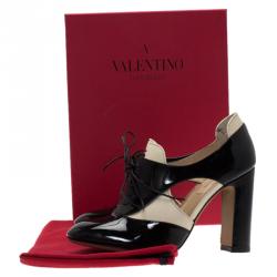 Pre Owned Valentino Monochrome Leather Lace Up Spectator Pumps Size 38.5