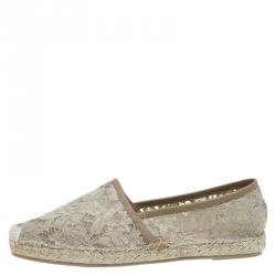 Pre Owned Valentino Beige Lace and Leather Espadrilles Size 40