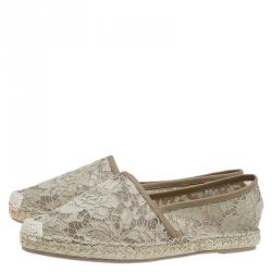 Pre Owned Valentino Beige Lace and Leather Espadrilles Size 40