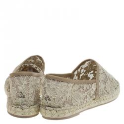 Pre Owned Valentino Beige Lace and Leather Espadrilles Size 40