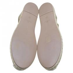 Pre Owned Valentino Beige Lace and Leather Espadrilles Size 40