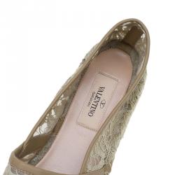 Pre Owned Valentino Beige Lace and Leather Espadrilles Size 40