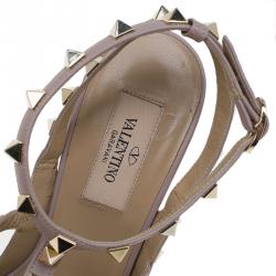 Pre Owned Valentino Beige and Red Patent Leather Rockstud Sandals Size 38