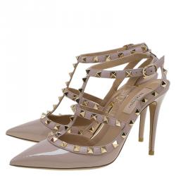 Pre Owned Valentino Beige Patent Leather Rockstud Sandals Size 38
