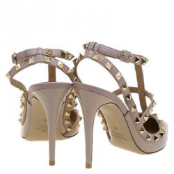 Pre Owned Valentino Beige Patent Leather Rockstud Sandals Size 38
