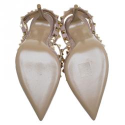 Pre Owned Valentino Beige Patent Leather Rockstud Sandals Size 38