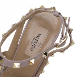 Pre Owned Valentino Beige Patent Leather Rockstud Sandals Size 38