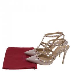 Pre Owned Valentino Beige Patent Leather Rockstud Sandals Size 38