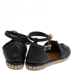 Pre Owned Valentino Black Woven Leather Ethno Ankle Strap Espadrilles Size 40