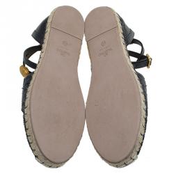 Pre Owned Valentino Black Woven Leather Ethno Ankle Strap Espadrilles Size 40