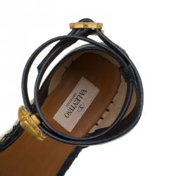Pre Owned Valentino Black Woven Leather Ethno Ankle Strap Espadrilles Size 40