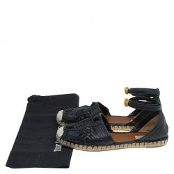 Pre Owned Valentino Black Woven Leather Ethno Ankle Strap Espadrilles Size 40