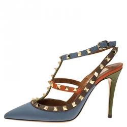 Pre Owned Valentino Multicolor Leather Rockstud Sandals Size 38