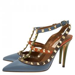 Pre Owned Valentino Multicolor Leather Rockstud Sandals Size 38