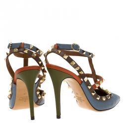 Pre Owned Valentino Multicolor Leather Rockstud Sandals Size 38