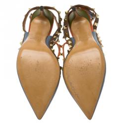 Pre Owned Valentino Multicolor Leather Rockstud Sandals Size 38